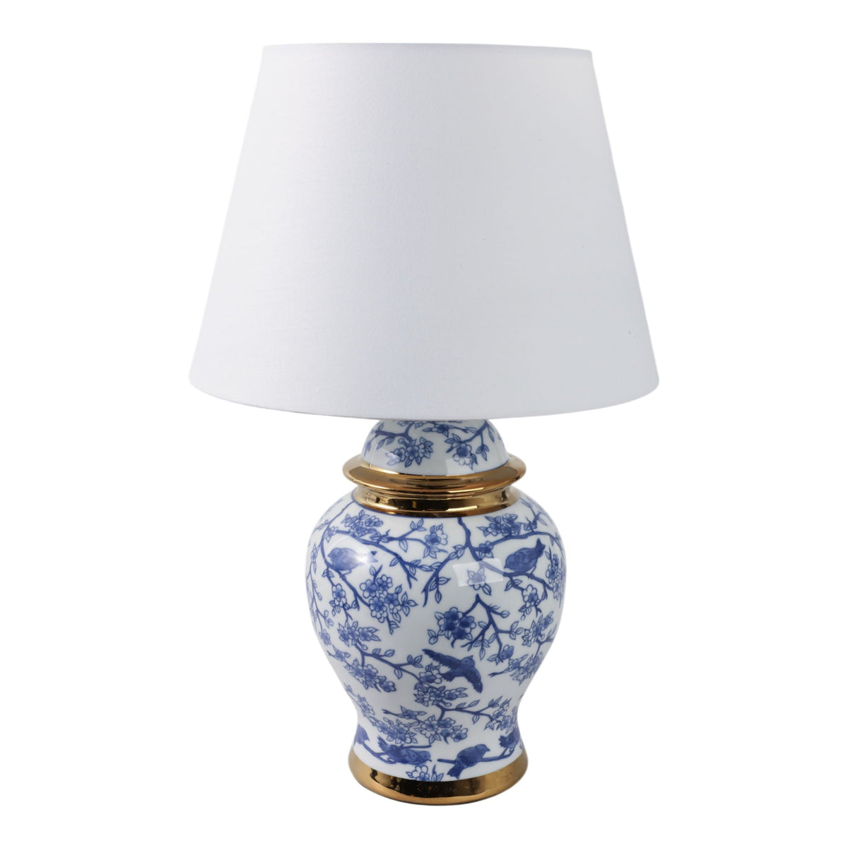 19" Chinoiserie Birds Table Lamp Gold Trim (Set of 3) - White / Blue