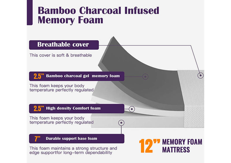 DM812-T Nasturtium 12" Twin Bamboo Charcoal Infused Memory Foam