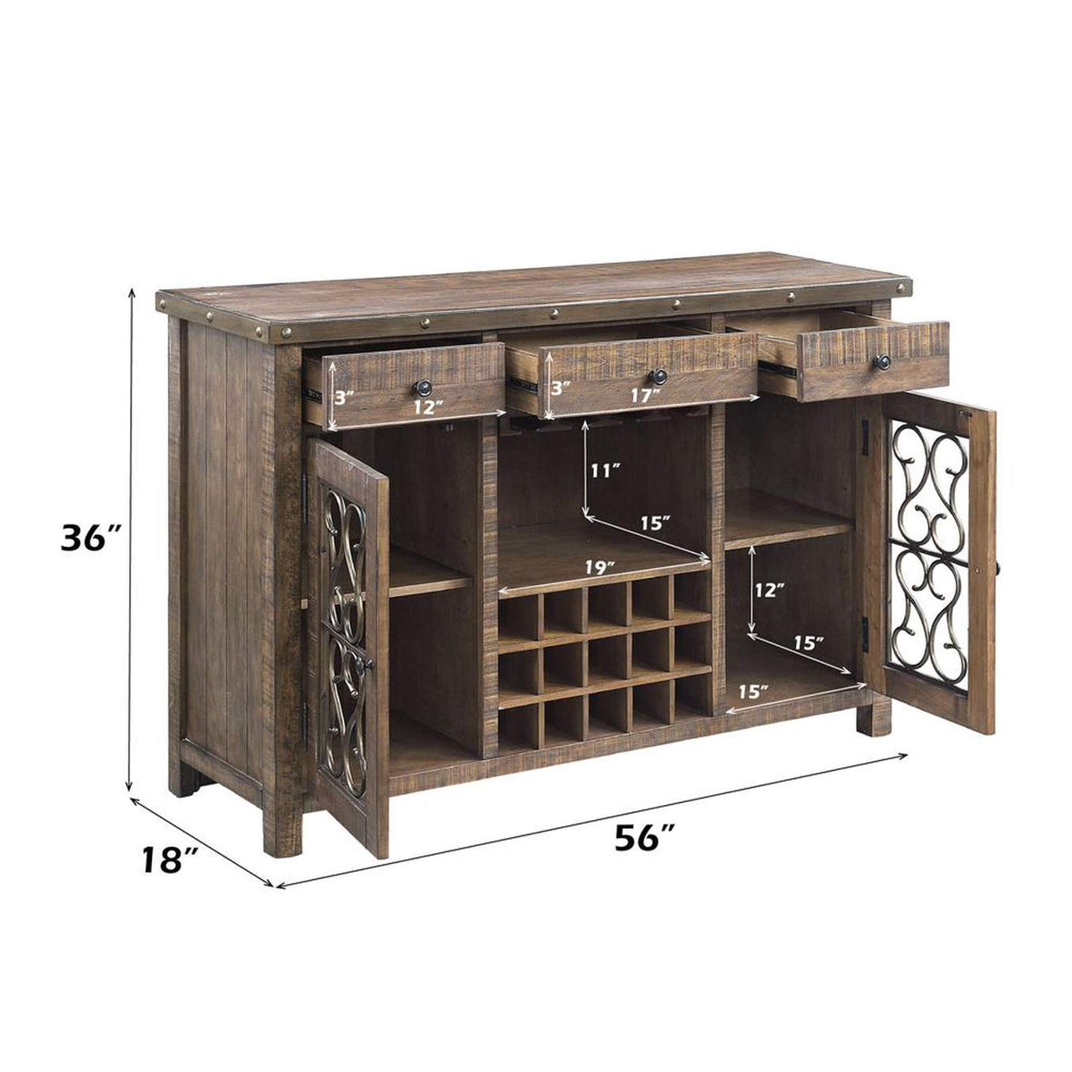 DN00983 Raphaela Server with Cup Holder and Wine Rack