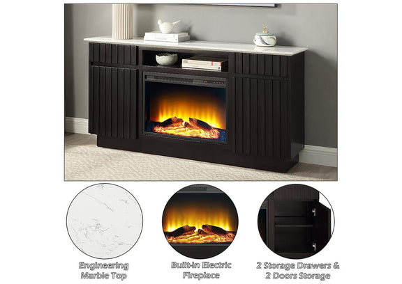 DN02718 Jaramillo Server with Natural Marble Top and Fireplace