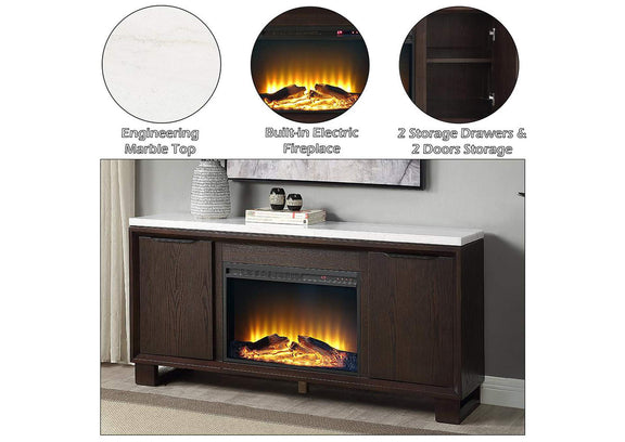 DN03199 Edwyn Server with Natural Marble Top and Fireplace