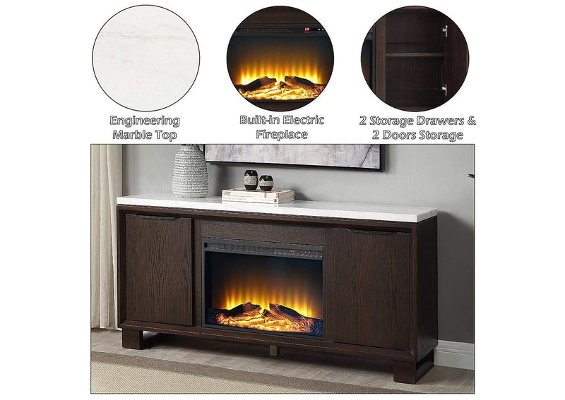 DN03199 Edwyn Server with Natural Marble Top and Fireplace