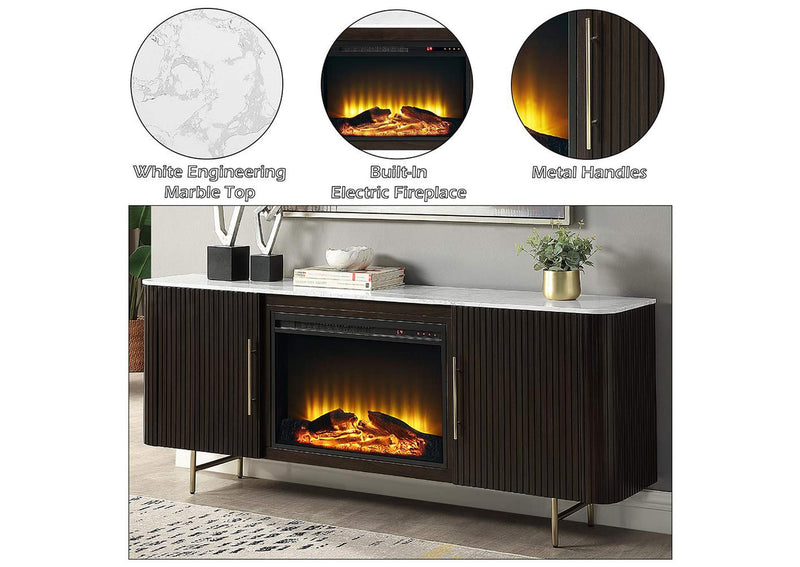 DN03944 Clayten Server with Marble Top and Fireplace
