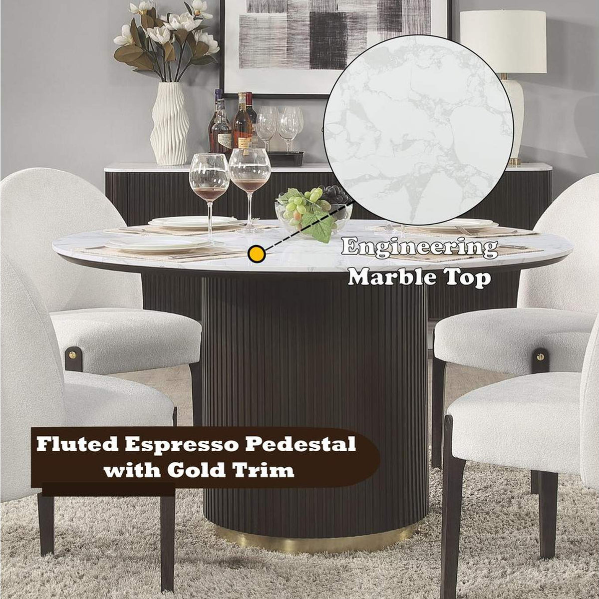 DN03950 Clayten Round Dining Table with Marble