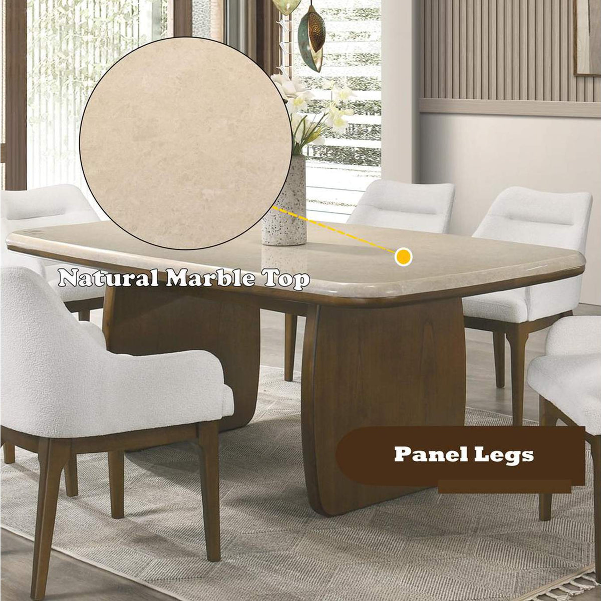 DN04665 Kasha Dining Table with Natural Marble Top