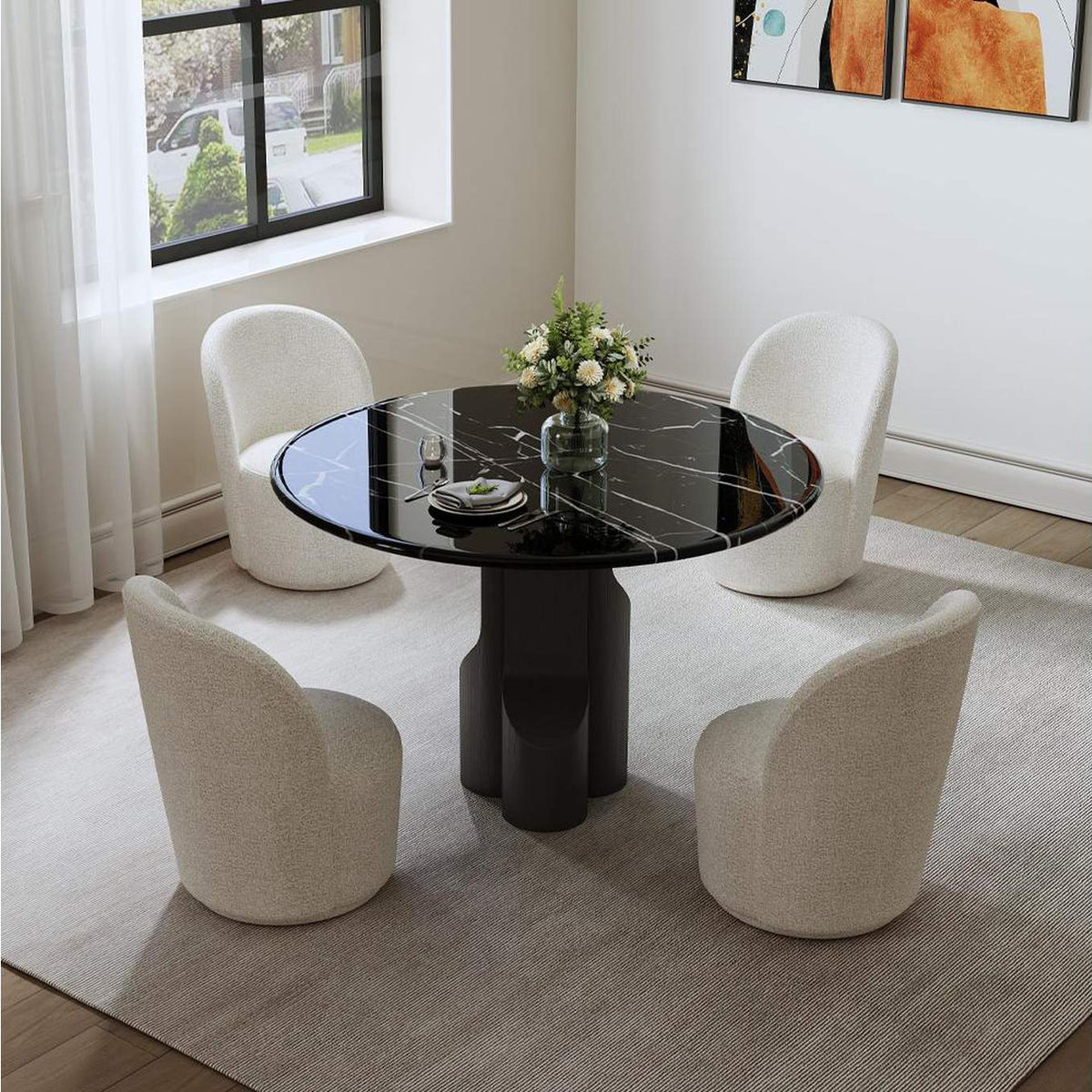 DN04795 Kinton Round Dining Table with Natural Marble Top
