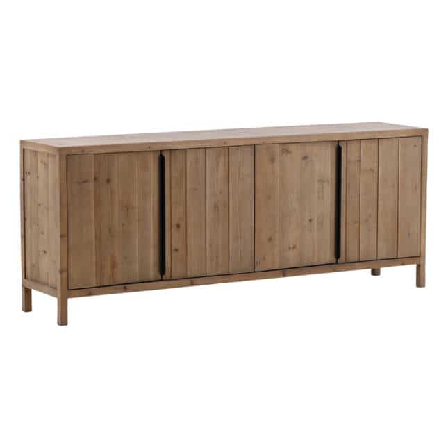 Wooden sideboard with four doors on a white background