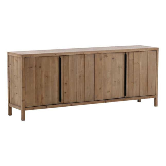 Wooden sideboard with four doors on a white background