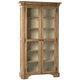 Wooden bookshelf with glass doors on a white background