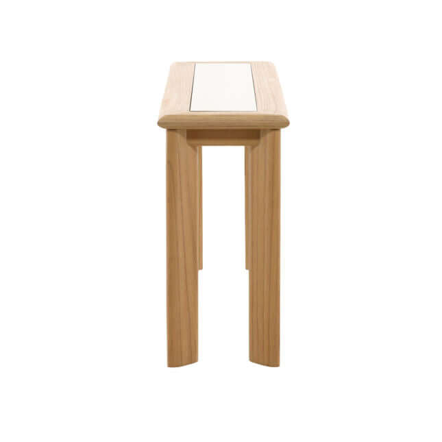Wooden stool with a white seat on a white background