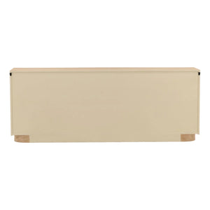 Beige sideboard with wooden legs on a white background