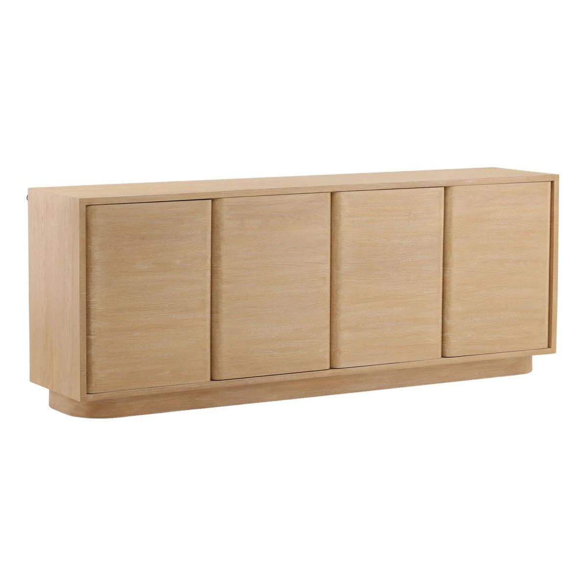 Wooden sideboard with sliding doors on a white background