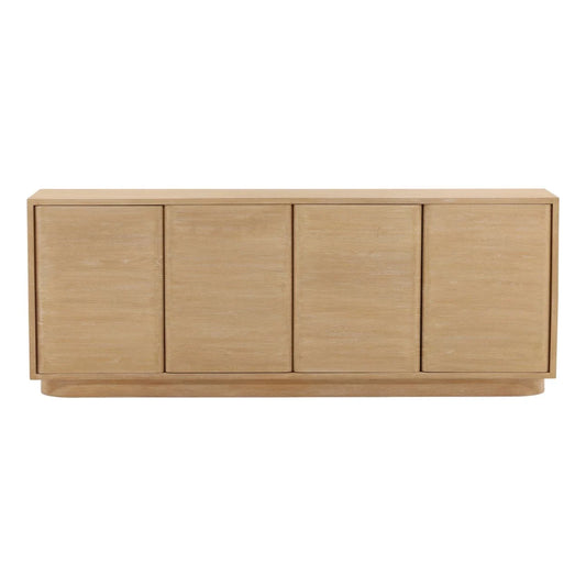 Wooden sideboard with four doors on a white background