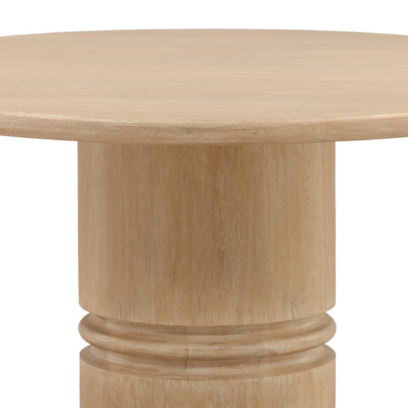 Round wooden table with a white background