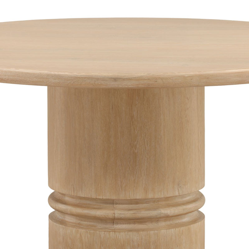 Round wooden table with a white background