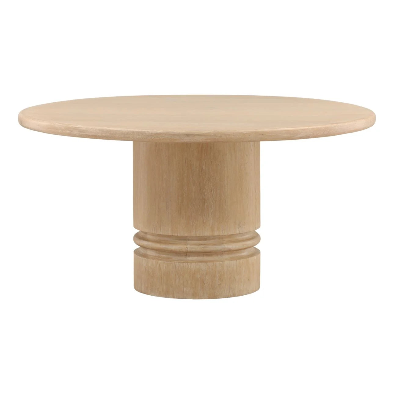 Round wooden table on a white background