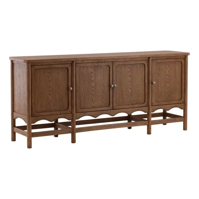 Wooden sideboard with four doors on a white background