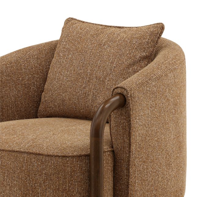Brown textured armchair with a pillow on a white background
