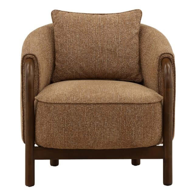 Brown armchair with a cushion on a white background