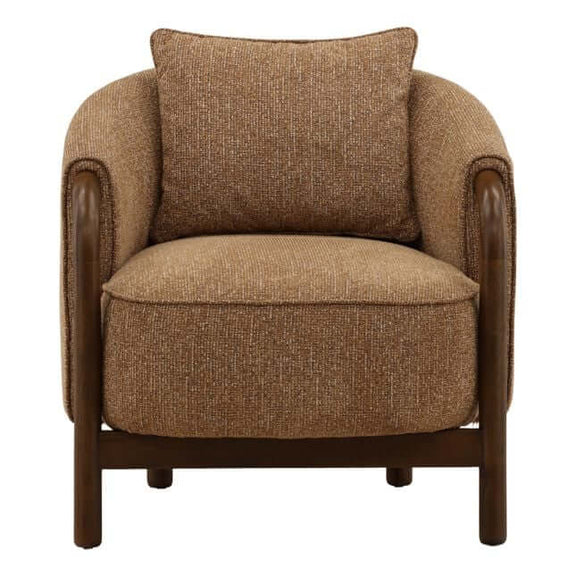 Brown armchair with a cushion on a white background