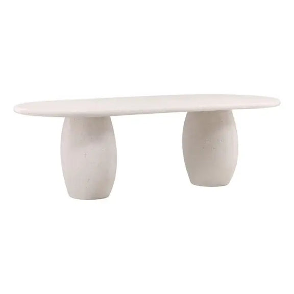 White ceramic table with three cylindrical legs on a white background
