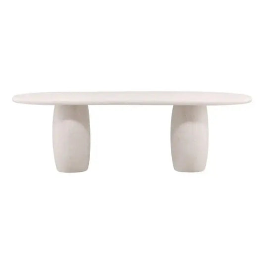 White ceramic table with three rounded legs on a white background