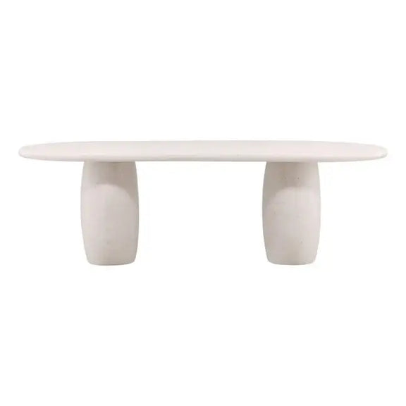 White ceramic table with three rounded legs on a white background