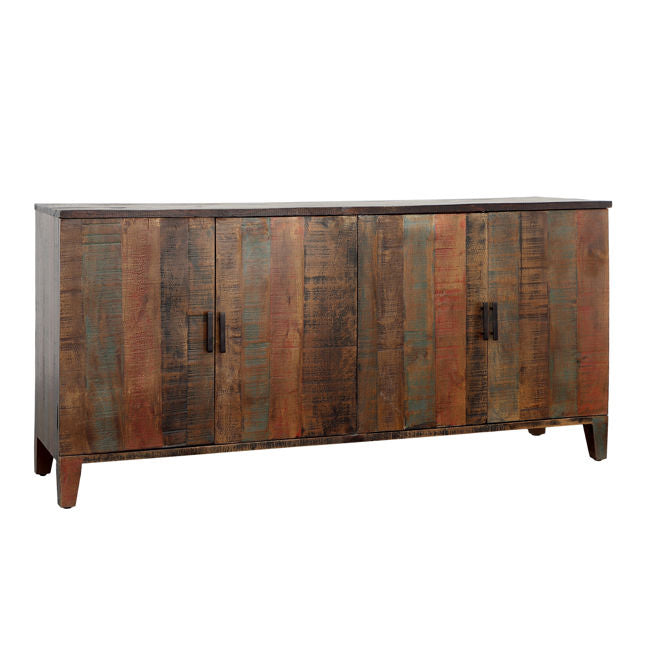 Wooden sideboard with a rustic design on a white background