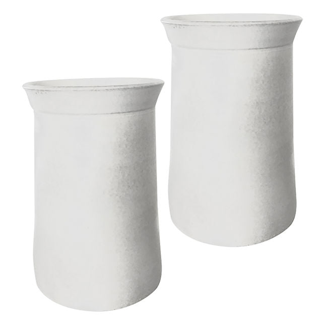 Two white ceramic vases on a white background