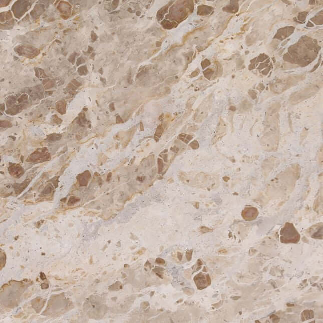 Close-up of a beige and brown marble-like tile pattern