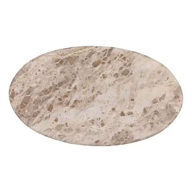 Round terrazzo coaster with a beige and brown pattern on a white background