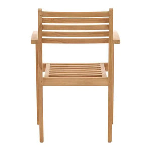 Back Side Of a Wooden chair with slatted design on a white background