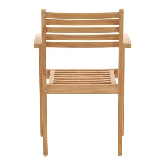 Back Side Of a Wooden chair with slatted design on a white background