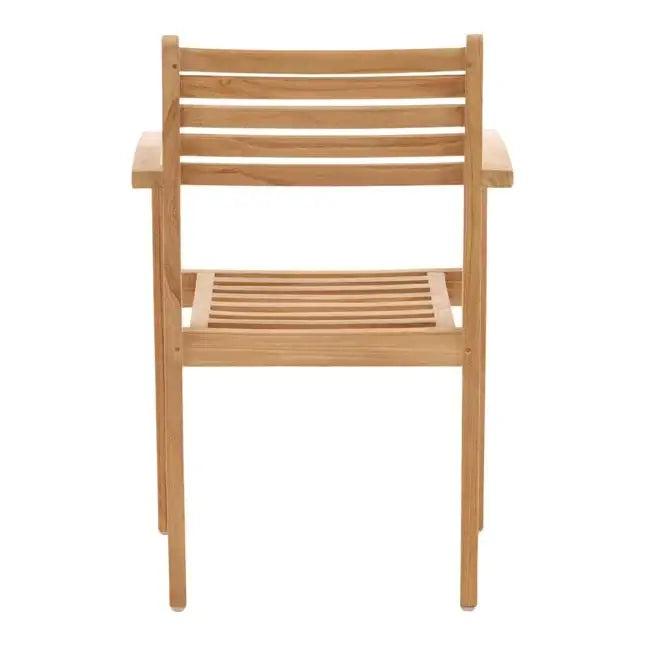 Back Side Of a Wooden chair with slatted design on a white background