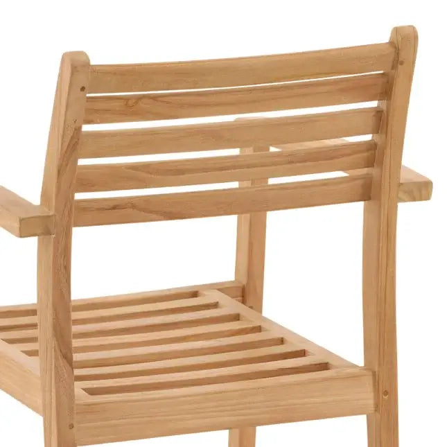 Close-up of back side of Wooden chair with slatted design on a white background