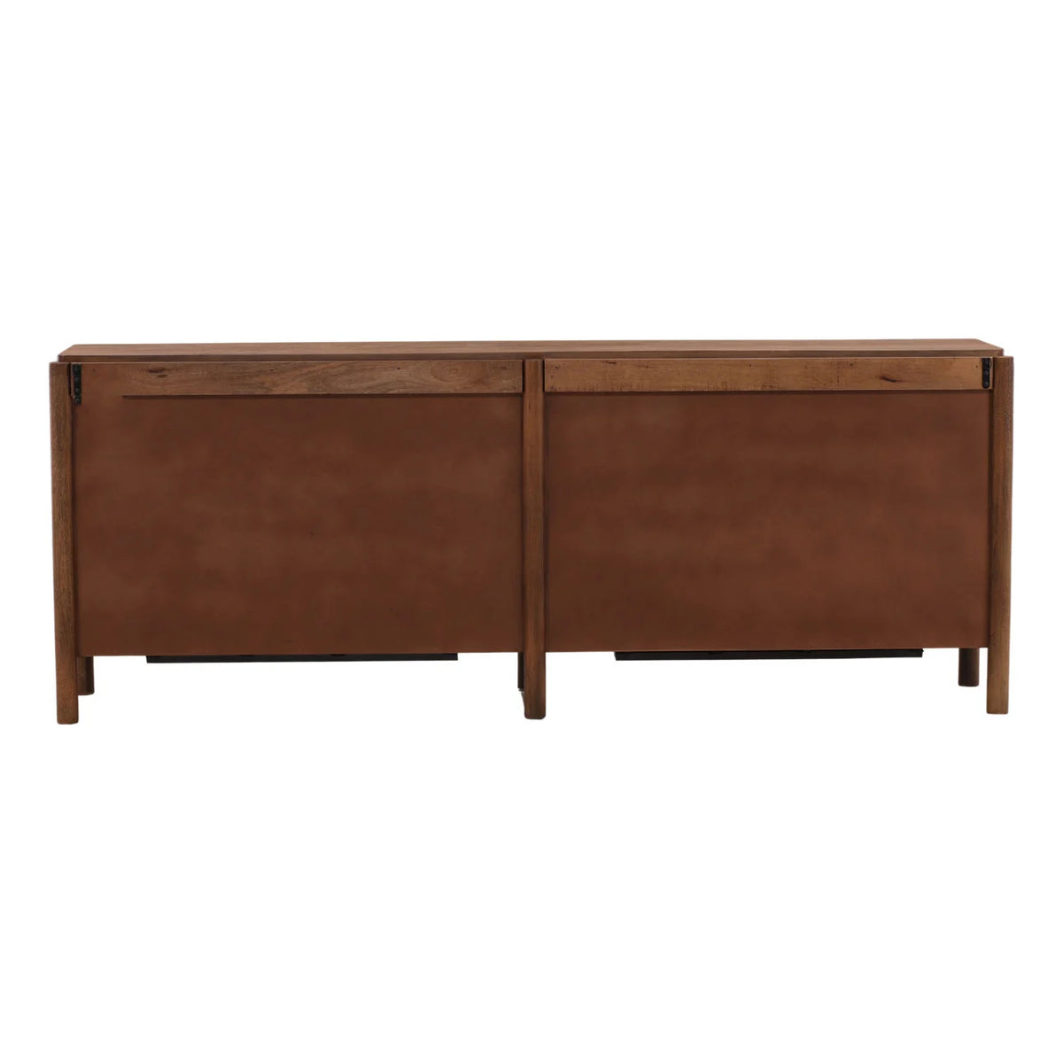 Brown sideboard with two doors on a white background