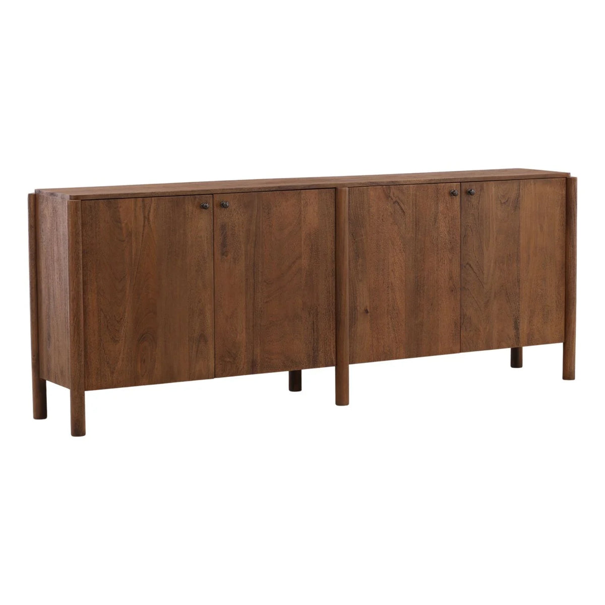 Wooden sideboard with four doors on a white background