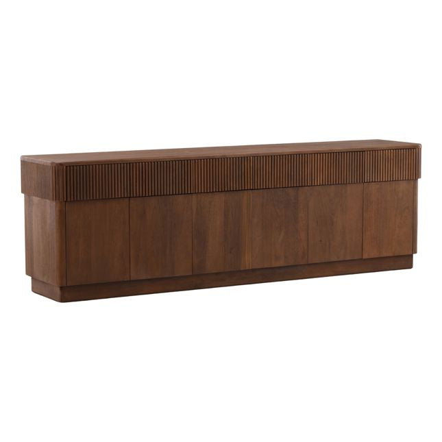 Wooden sideboard with a ribbed texture on a white background