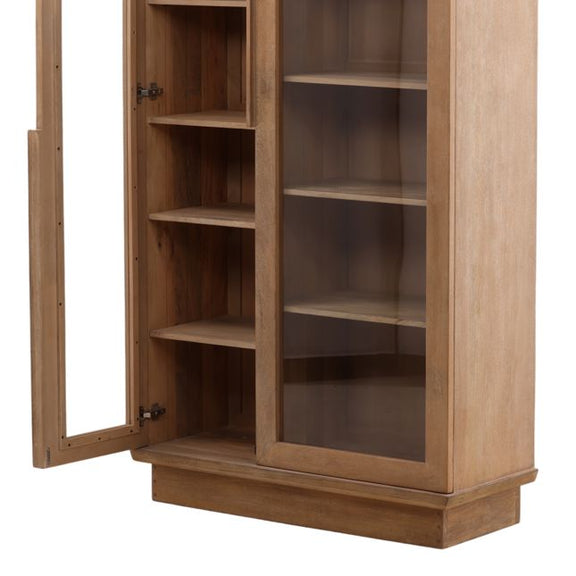 Wooden cabinet with open doors on a white background
