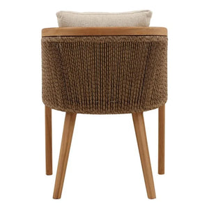 Wicker stool with wooden legs and a cushion on a white background