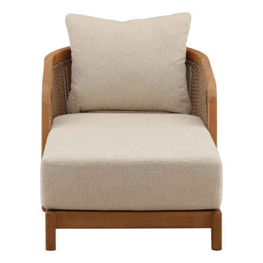 Beige armchair with a textured cushion on a white background