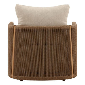 Brown armchair with a beige cushion on a white background