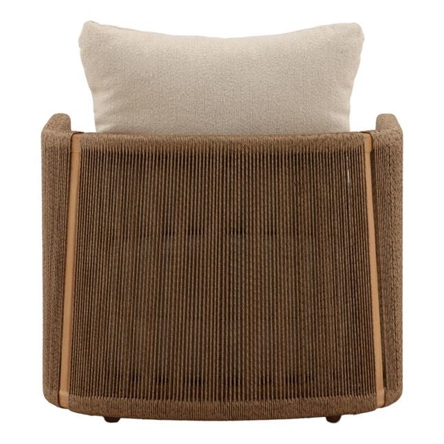 Brown armchair with a beige cushion on a white background