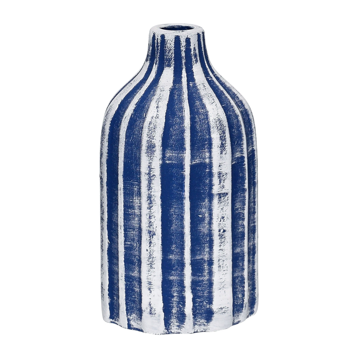 Clay 9" Flat Ribbed Bottle Vase - Blue/White