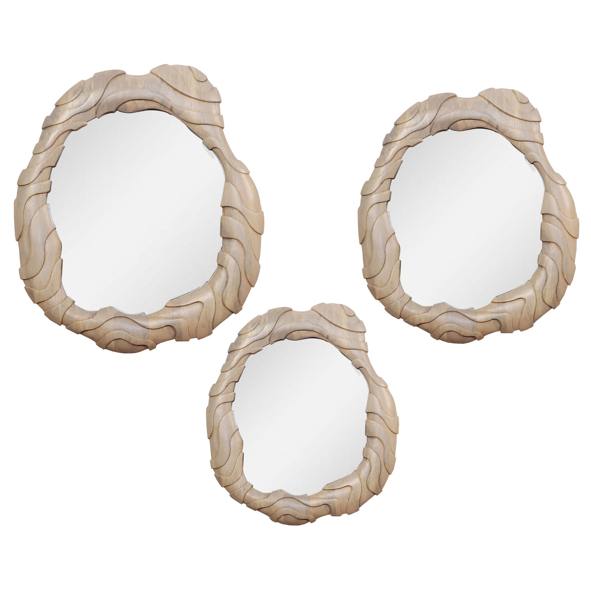 16" / 22" / 24" Tiberius Wood Carved Dimensional Mirror (Set of 3) - Light Brown