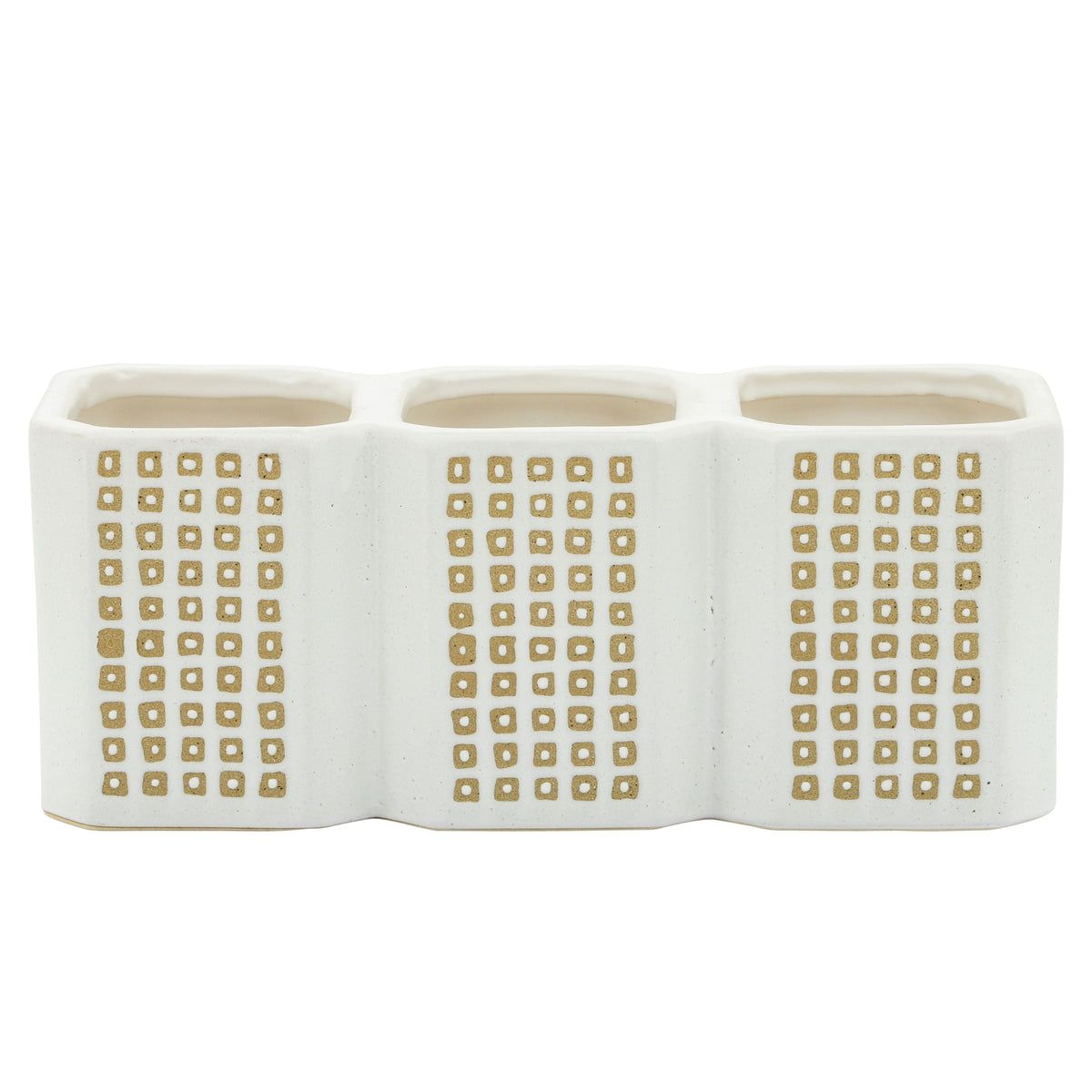 3-Cup Dotted Pen Holder - Beige