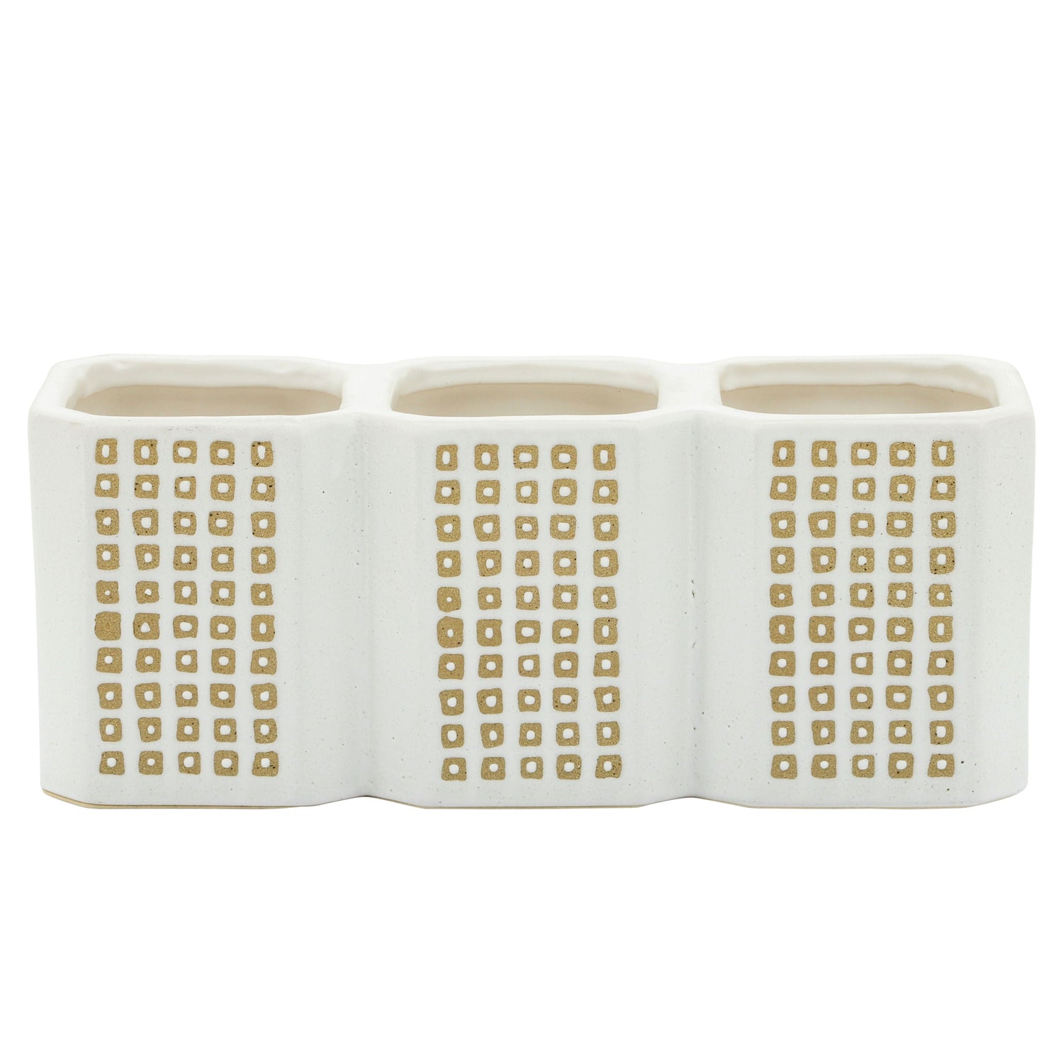 3-Cup Dotted Pen Holder - Beige