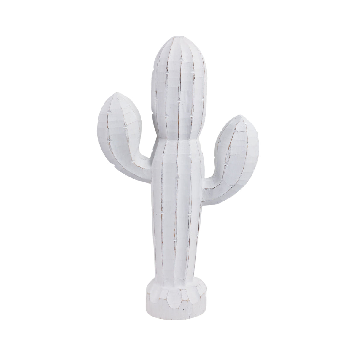 18" Wooden Cactus Decor - White