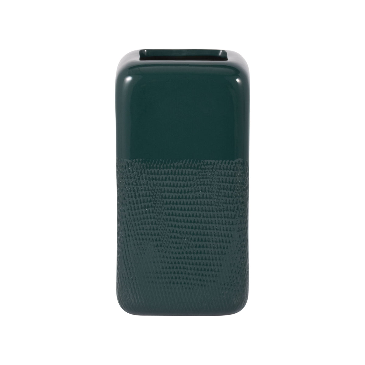Ceramic 10" Squared Grooved Vase - Forest Green