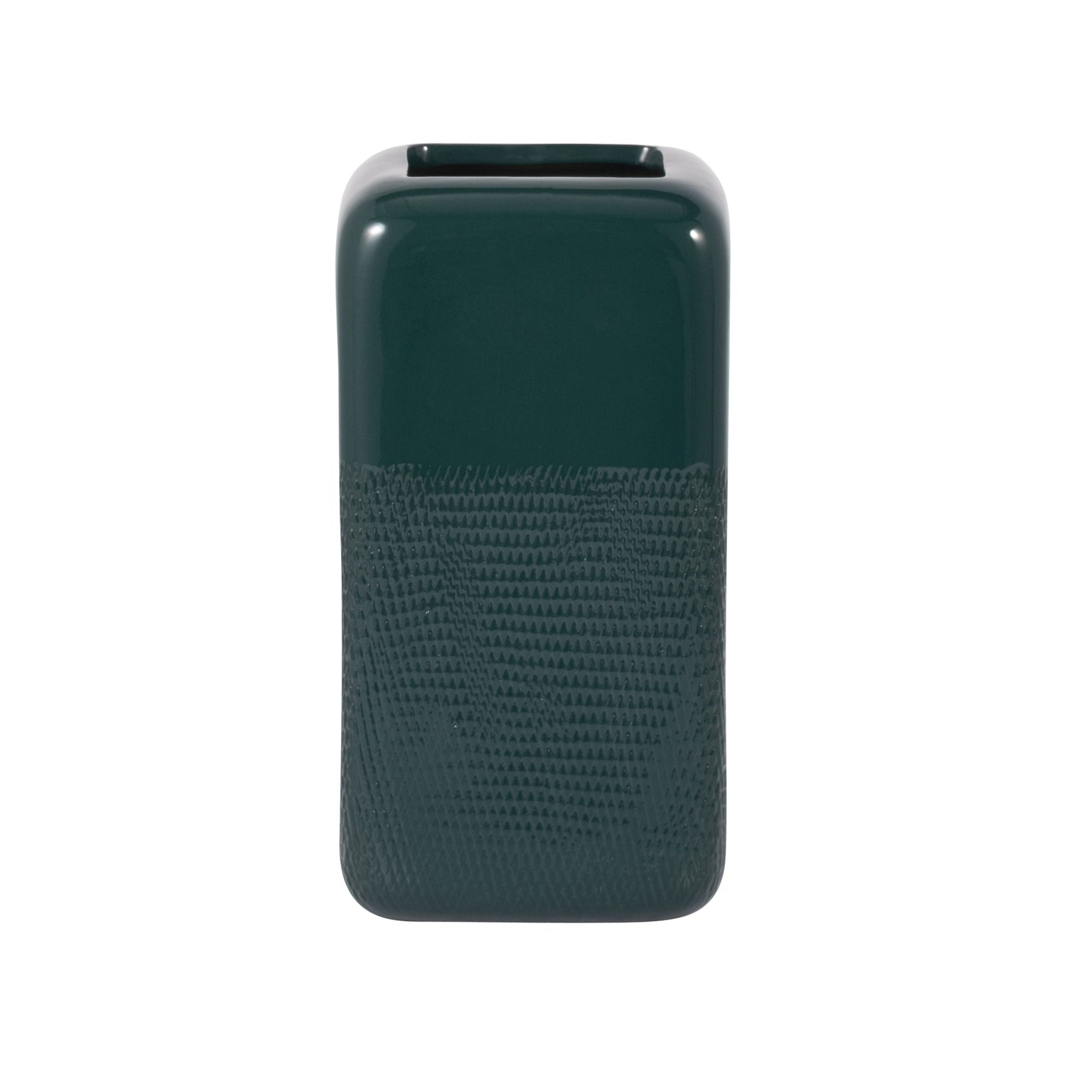 Ceramic 10" Squared Grooved Vase - Forest Green
